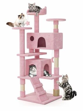 Amazon Pink Multi-Level Cat Tree Tower with Hideouts & Scratch Posts